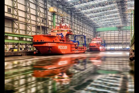 Giant newbuild hall at MV Werften HQ in Wismar